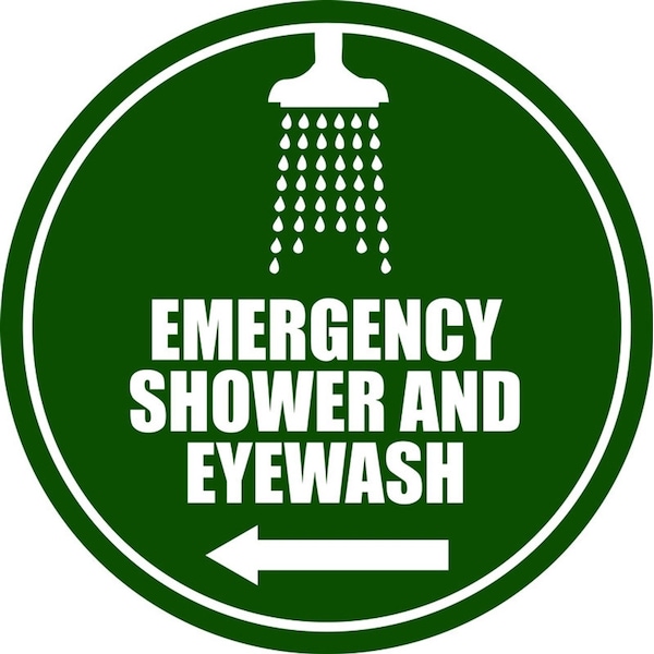 Emergency Shower/Eyewash - Left Arrow- Floor Sign 16in Diameter Non Slip Floor Sign